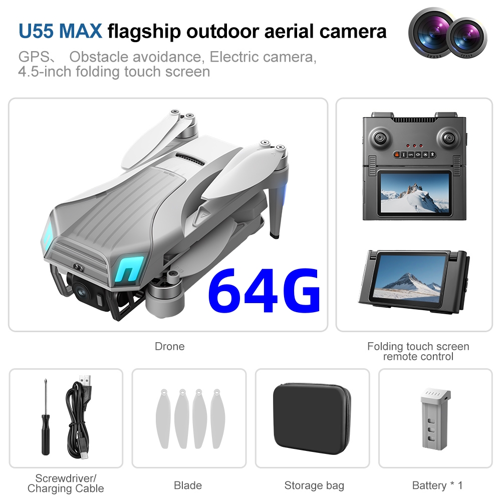 Drone Gimbal 2 Axis - NCZOBOE U55 โดรน GPS ระดับมืออาชีพพร้อมกล้อง ระบบกันสั่น